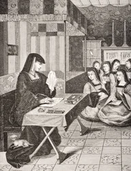 Court of the Ladies of Queen Anne of Brittany (1477-1514), after a 16th century miniature from 